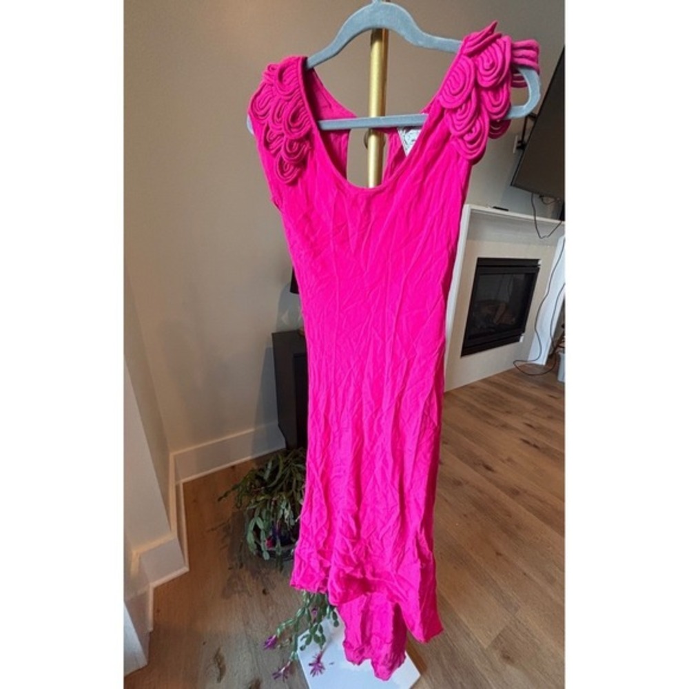 Designer Yoani Baraschi Fuchsia Pink Rosette Shoulder vintage dress Size S